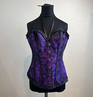 Alivila.Y Fashion Women Sz XL Sexy Gothic Steel Boned Corset in Purple & Black